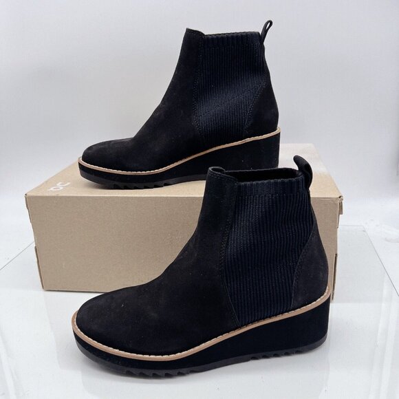 Eileen Fisher Lilou Wedge Ankle Boots Chelsea Booties Black Nubuck Womens US 6.5 - Picture 2 of 11